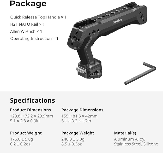 SMALLRIG Quick Release Top Handle, Dual-Direction & Compatible QR-Slide NATO - Image 8