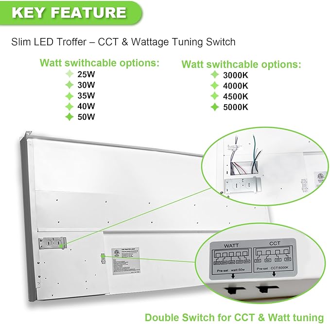 Cortelco 2x4 LED Troffer Light-25W/30W/35W/40W/50W, 4 CCT Selectable - Image 2