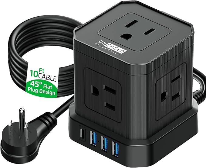Cube Power Strips with Surge Protection, 10ft Extension Cord with Multiple by UncagedErgonomics