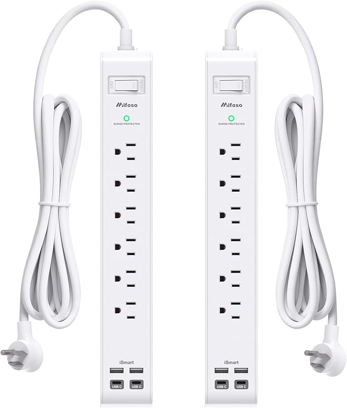 2 Pack Power Strip Surge Protector, 15FT Long Extension Cord, Surge Protector by Mifaso