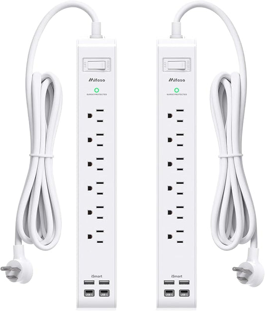 2 Pack Power Strip Surge Protector, 15FT Long Extension Cord, Surge Protector by Mifaso