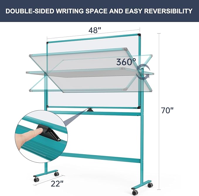 Mobile Whiteboard on Wheels, 48x32 Inches Rolling Whiteboard, Magnetic Dry - Image 3