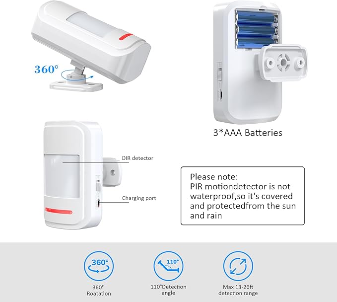 Motion Sensor Door Chime, METAK Wireless Motion Detector Alarm Indoor - Image 2