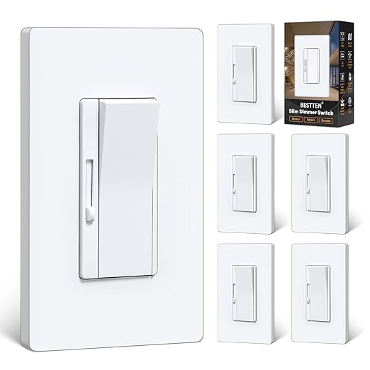BESTTEN 6 Pack Super Slim Dimmer Light Switch, Quiet Rocker, Single Pole or 3 by BESTTEN
