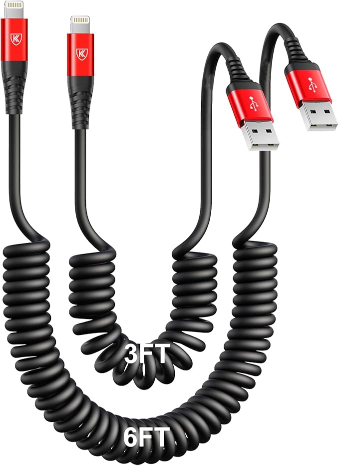 Coiled Lightning Cable, iPhone Charger Cable 3FT/6FT by KIYODA