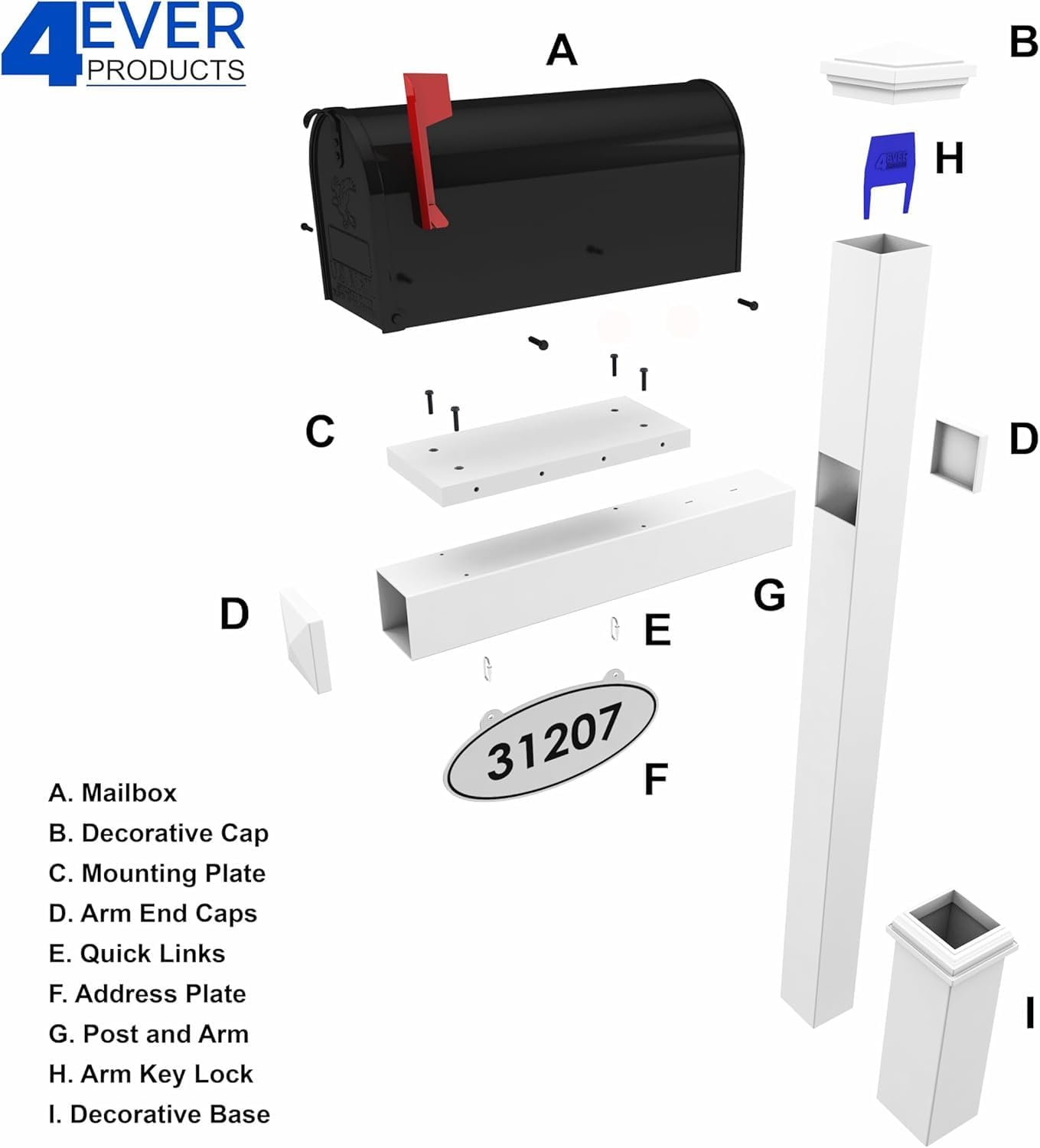 4Ever Products Fitzgerald Mailbox (Large) | Complete mailbox system includes personalized address plate. Available in large or standard size.