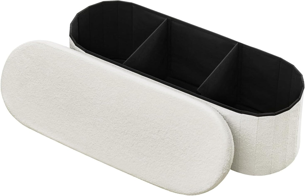 vevor oval storage ottoman bench, foldable teddy fleece, main product view
