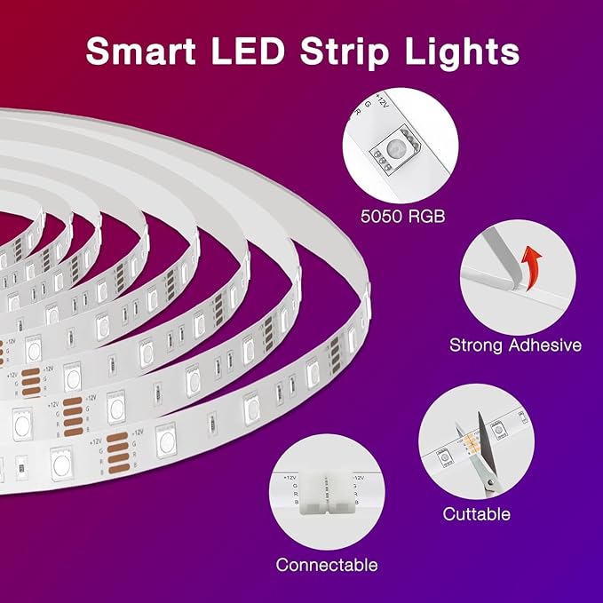 DAYBETTER 100 ft Smart WiFi Led Lights, Led Strip Lights Work - Image 6