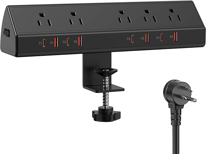 Desk Clamp Power Strip 65W Fast Charging Station, 4 PD USB-C, 5 Outlets by Jgstkcity