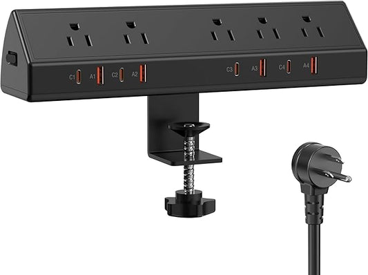 Desk Clamp Power Strip 65W Fast Charging Station, 4 PD USB-C, 5 Outlets by Jgstkcity