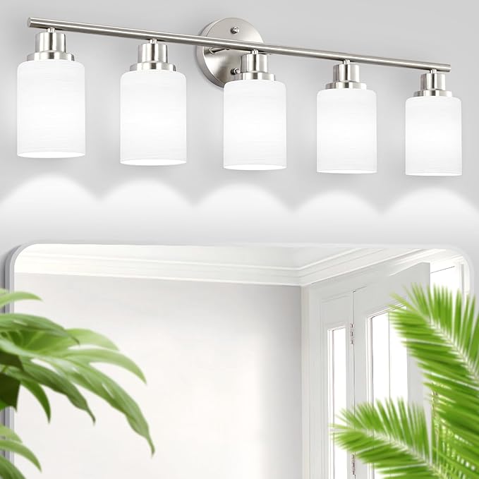 Guliaofo 5-Light Brushed Nickel Vanity Lights, Bathroom Light Fixtures - Image 7
