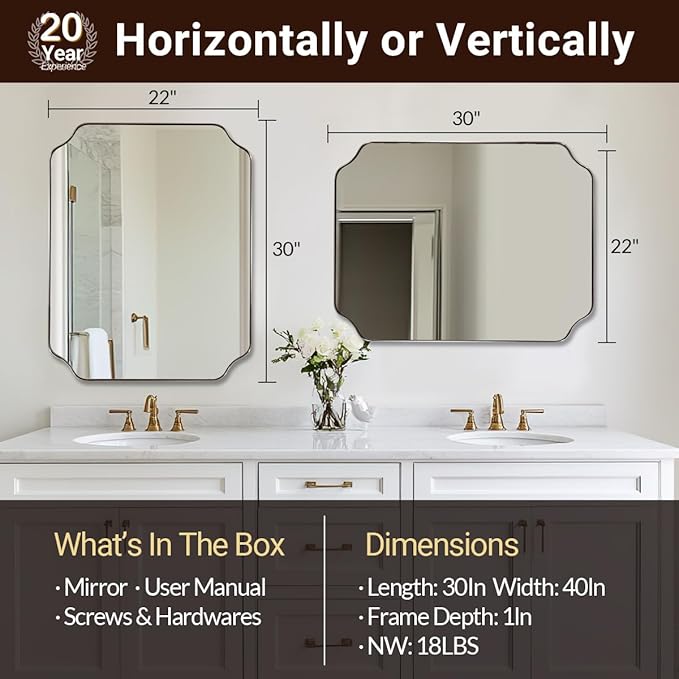 ANDY STAR Scalloped Bathroom Mirror, 22x30’’ Brushed Nickel Rectangle Mirror - Image 2