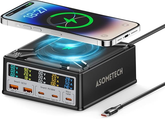 USB Charging Station, ASOMETECH 260W 5Ports Fast Charging Hub, 140W PD3.1 USB C by ASOMETECH