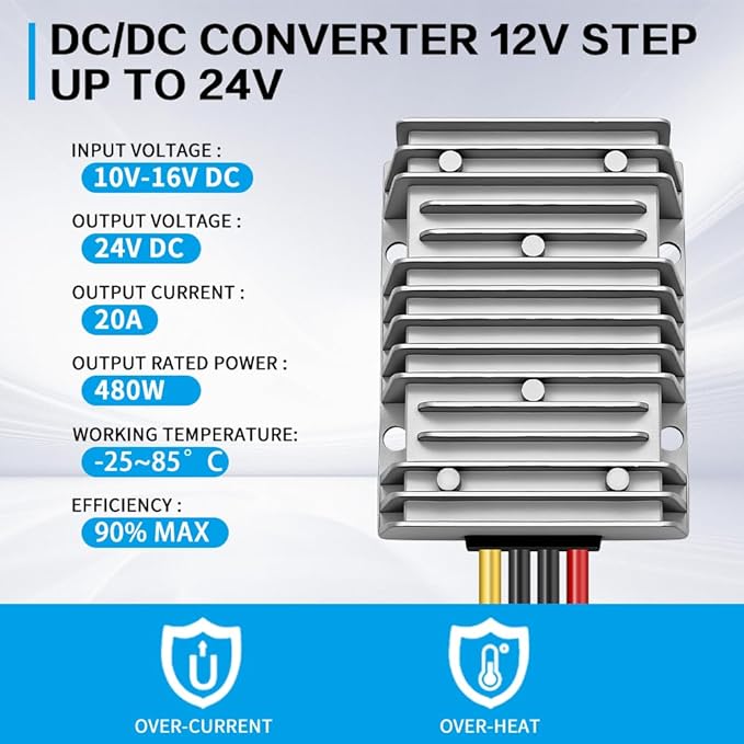 DC/DC Converter 12V Step Up to 24V, Boost Converter 20A 480W Voltage Regulator - Image 5