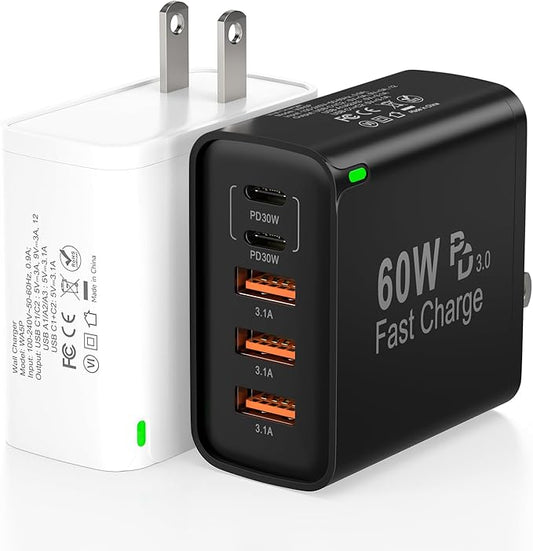 2Pack USB C Fast Charger Block, Total 60W 5-Port USB C Wall Charger 30W Type C by Unknown