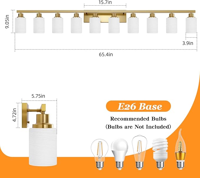 DIKAIDA Gold Bathroom Vanity Light, 10-Light Brushed Gold Bathroom Light - Image 3