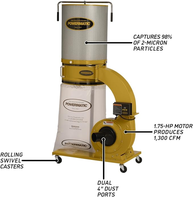 Powermatic TurboCone Dust Collector, 2-Micron Canister Filter, 1-3/4 HP - Image 4