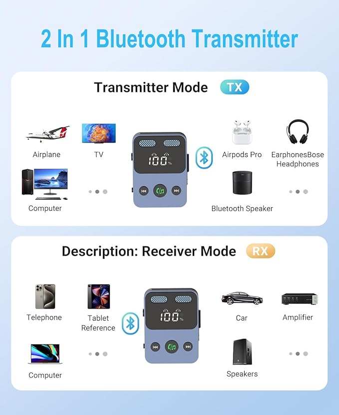 BabbleCom Bluetooth 5.3 Transmitter Receiver, 2-in-1 Adapter - Image 6