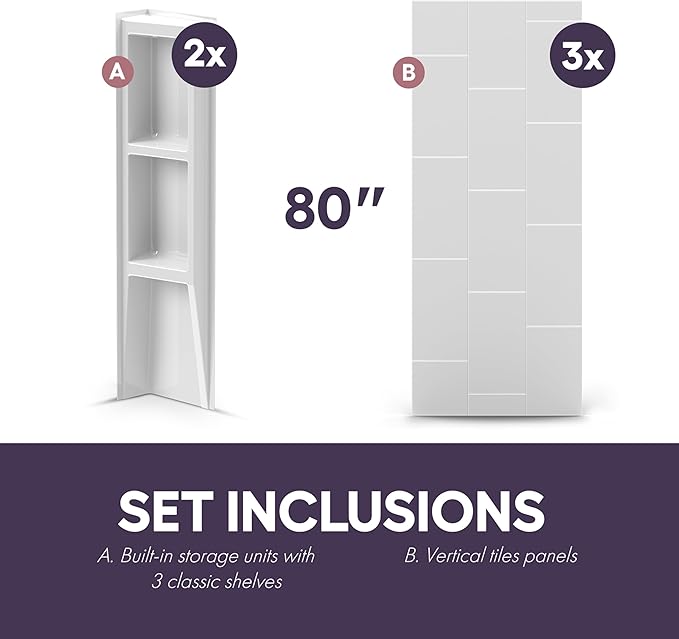White Acrylic Shower Wall Surround 36"x 60"x 80" - Image 4