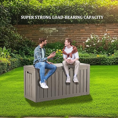 tarkari 80 gallon outdoor storage box waterproof, resin showing dimensions