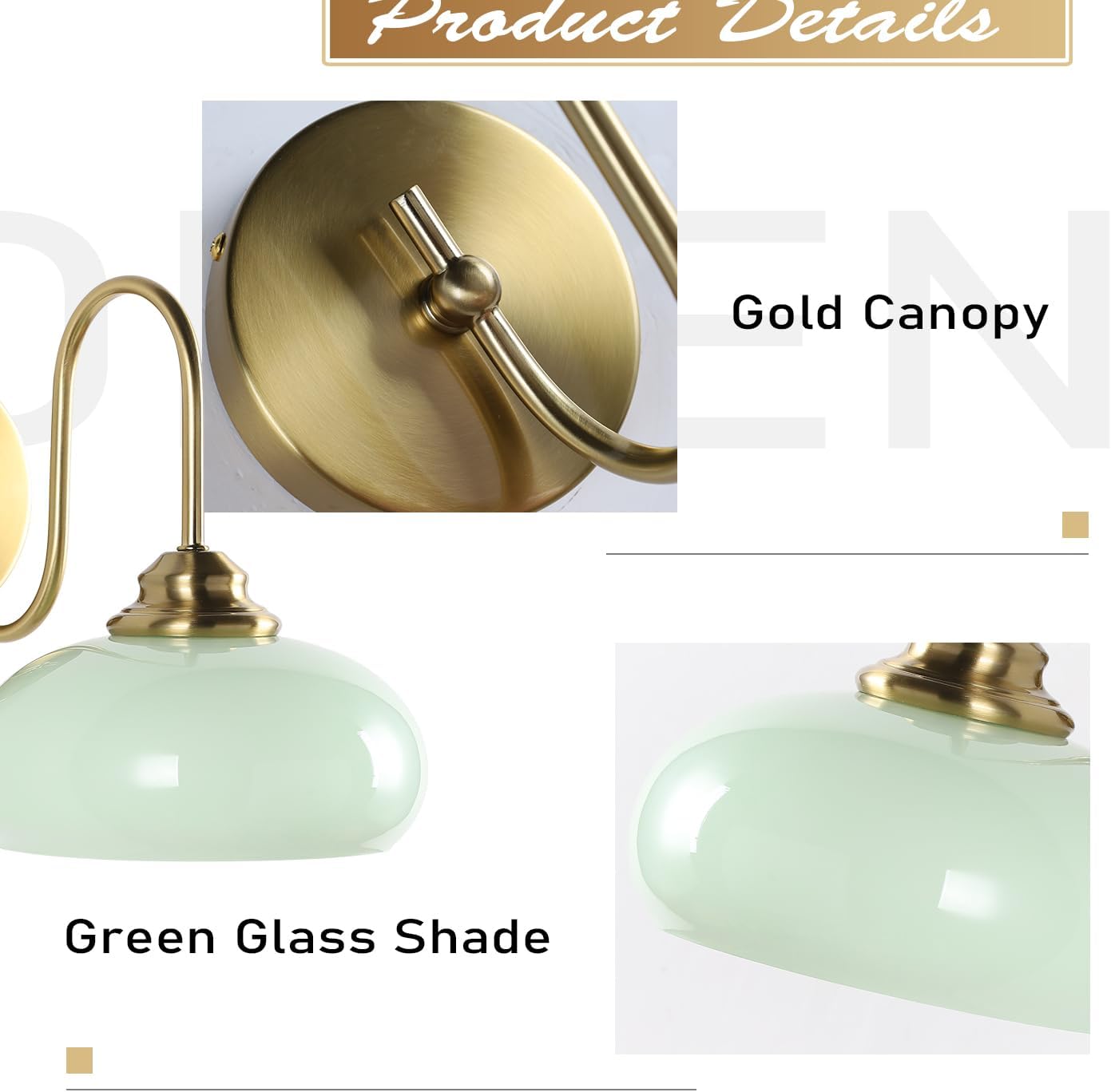 KCO Mid Century Modern Mint Green Dome Glass Wall Sconce with Curved Arm | E26 Base Hardwired, Up/Down Mounted, Vintage Bathroom Vanity Light Fixture, Brass Gold Wall Lamp for Bedroom Hallway Entryway