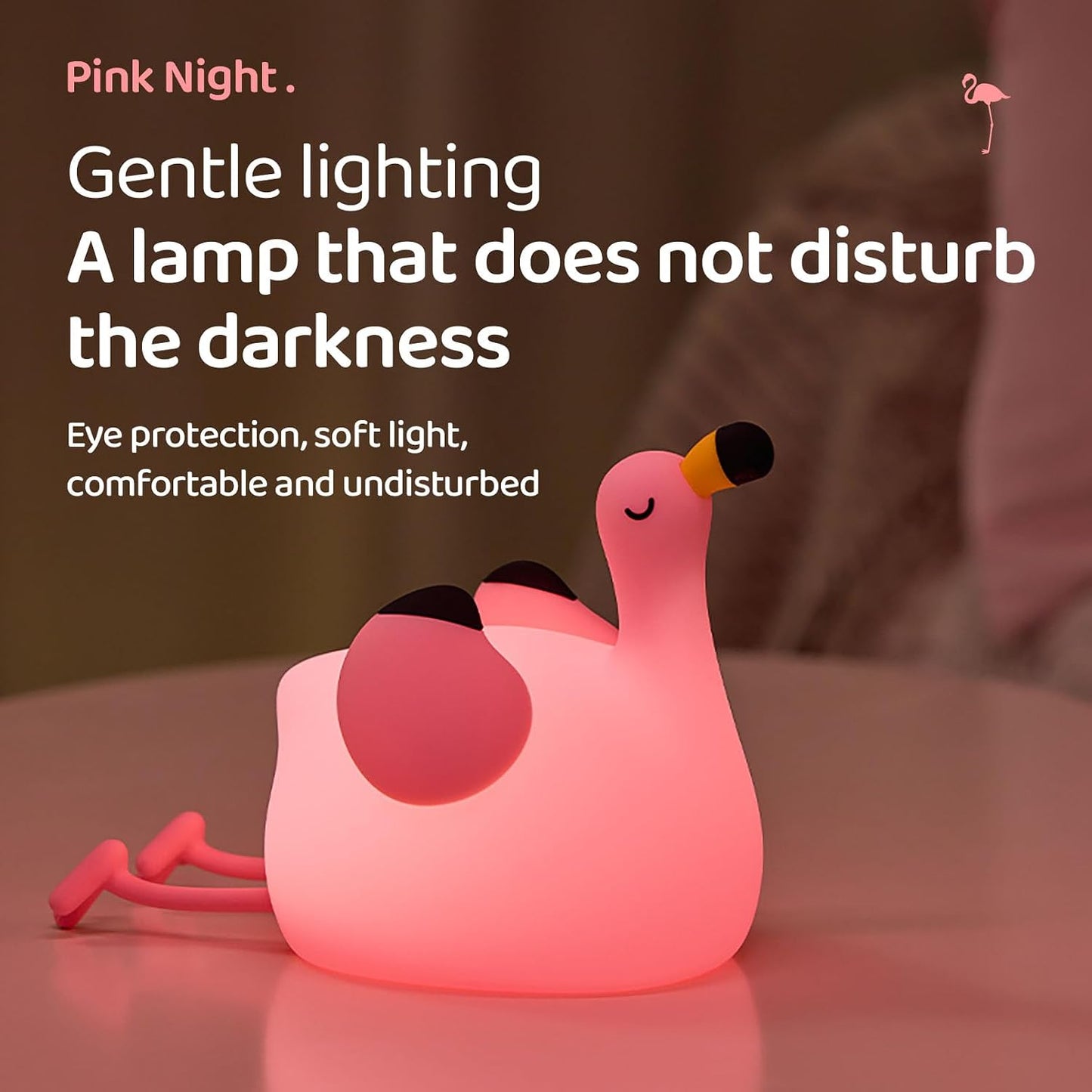 Pink Flamingo Night Light for Kids, Dimmable Silicone LED Baby Nursery Night Light, Funny Nightlight Girls Trendy Gifts, Rechargeable Bedside Lamp Kawaii Pink Decor for Bedroom Home Office