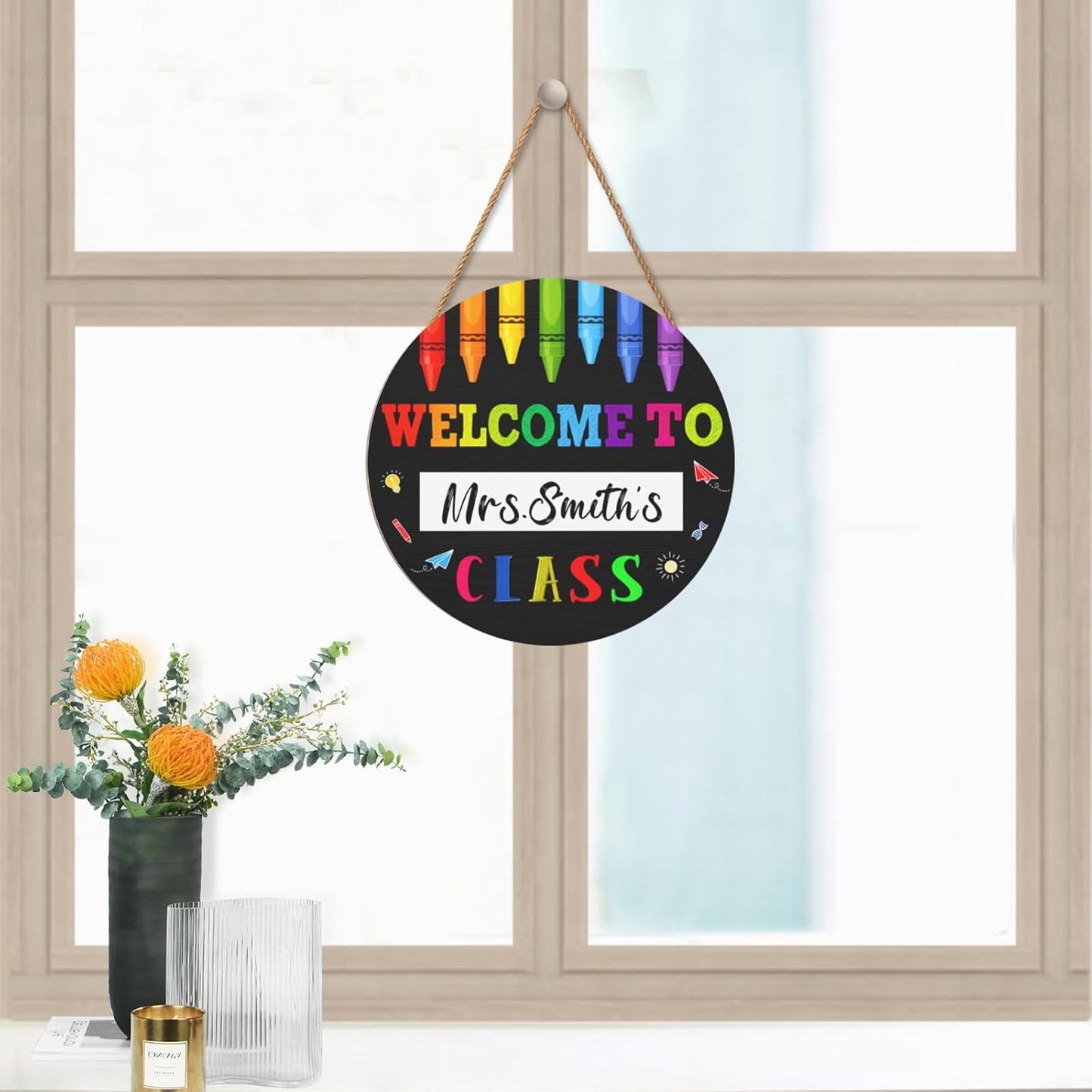Personalized Teacher Name Door Sign Welcome to Class Hanging Sign Door Hanger Decorations 12 inch Teacher Supplies Gifts Decor Back to School