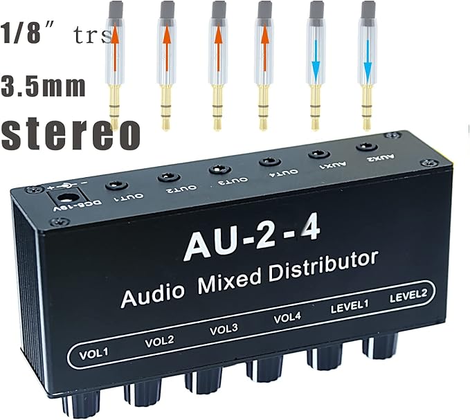 1/8" aux Input Mixing 2 in 4 Channel Way Out Headset Box Headphone Amplifier - Image 5