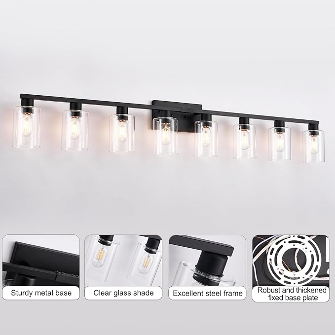 SOPEAS 8-Light Black Vanity Light Fixtures, Vanity Lights Clear Glass ShadeRust - Image 3