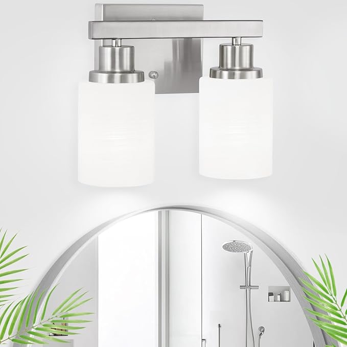 DIKAIDA Bathroom Light Fixtures Over Mirror, 2-Light Modern Nickel Vanity Lights by DIKAIDALights