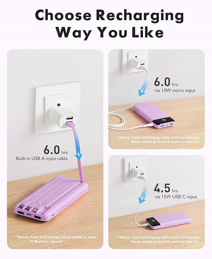 charmast Portable Charger with Built in Cables, Power Bank with Cords Wires - Image 4