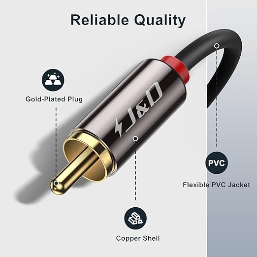 J&D 2 RCA M/M Stereo Audio Cable, RCA Audio Cables, 12 Feet - Image 2