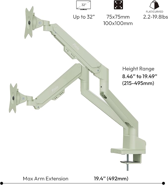 Pixio PS1D Wave Mint Green Dual Monitor Arm Stand Desk Mount - Image 4