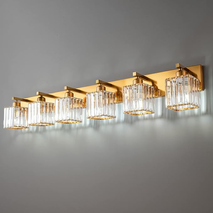FDPBY Modern 6-Light Gold Brushed Brass Finish Crystal Wall Light by FDPBY