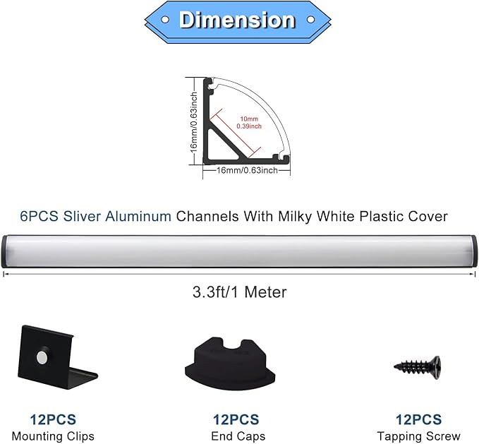 VST 6Pack 3.3 ft Black LED Aluminum Channel - Image 2