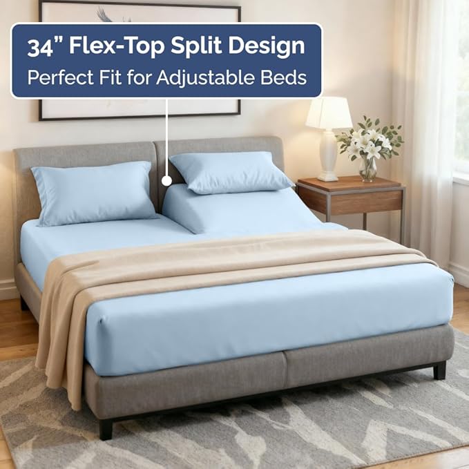 Split Head King Sheet Set – 4 Piece Flex Split Top King Sheets - Image 4