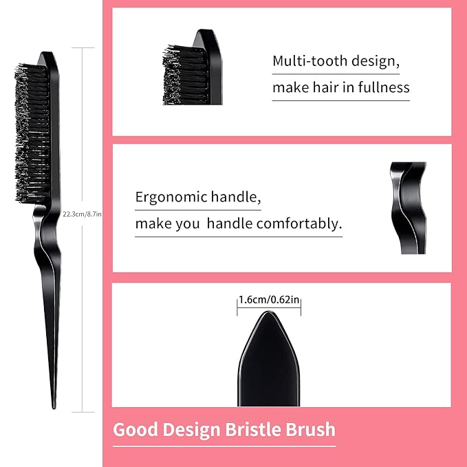 3 Pieces Hair Styling Comb Set Teasing Brush Rat Tail Comb Edge Brush - Image 3
