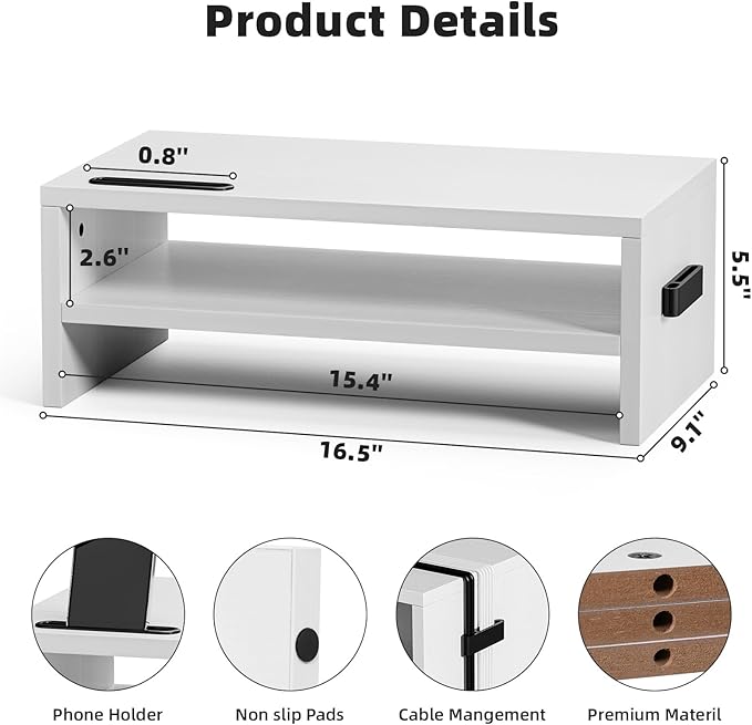 Marbrasse Monitor Stand Riser, 16.5 Inch 2 Tier Computer Printer Shelf Stand - Image 3
