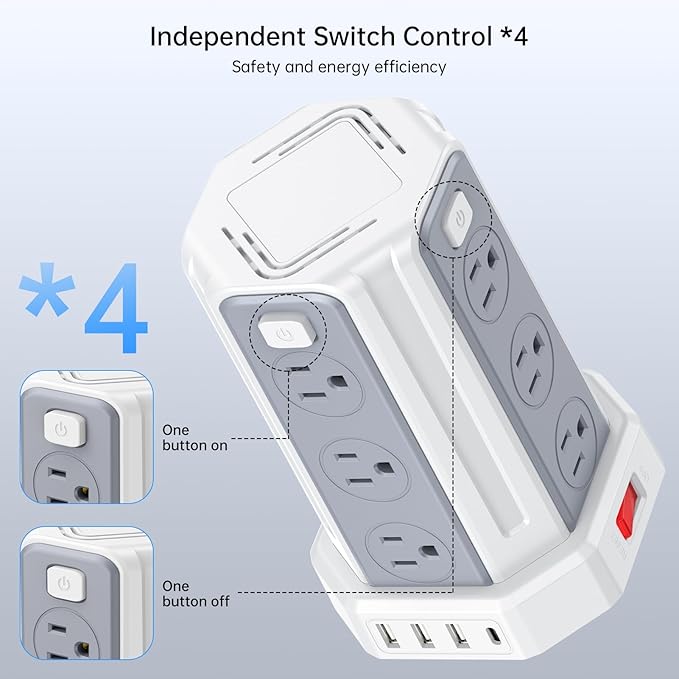 Power Strip Surge Protector, 10 Ft Extension Cord - Image 3