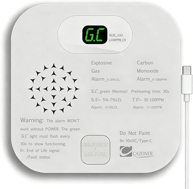 RV Carbon Monoxide Detector & Propane/Natural Gas Detectors, 10-Year Lifespan by CAZONER