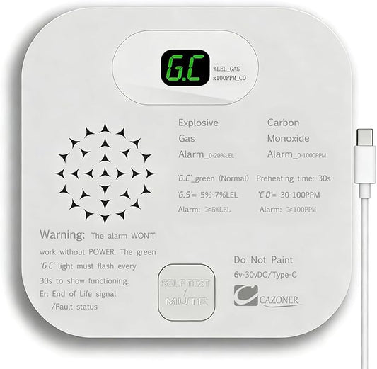 RV Carbon Monoxide Detector & Propane/Natural Gas Detectors, 10-Year Lifespan by CAZONER