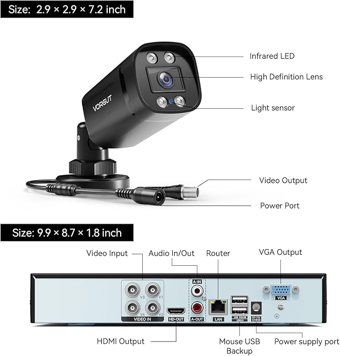 VORGUT Wired Security Camera System Outdoor, 4CH AHD TVI 5MP Lite DVR Recorder - Image 8