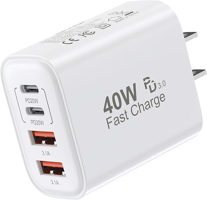 USB C Charger Block, 40W 4 Ports USB-C Wall Charger Plug Fast Charging by TTC