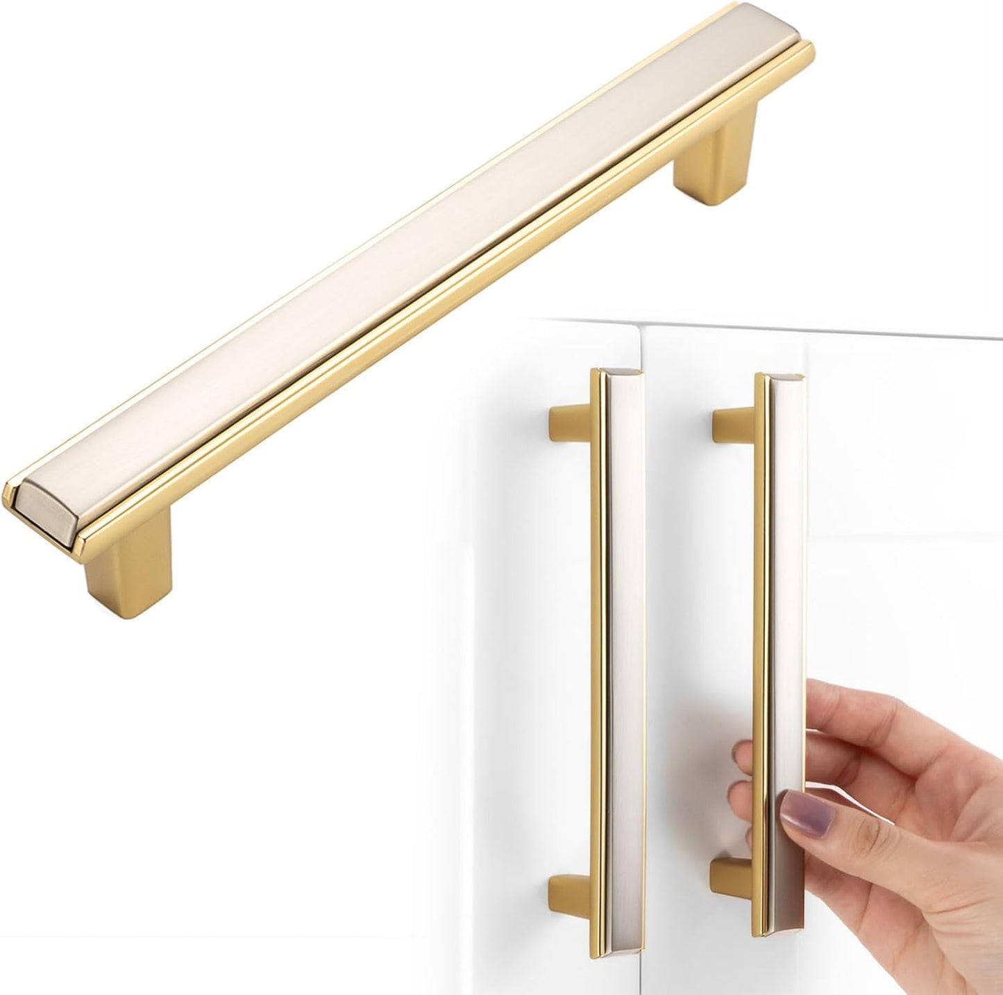 Nickel and Gold Cabinet Pulls Drawer Handles 5 Inch 10 Pack 2281 | Two Tone Drawer Pulls, Kitchen Cabinet Handles, Easy to Install, Zinc Alloy Hardware for Dressers Cupboards Bathroom Vanity