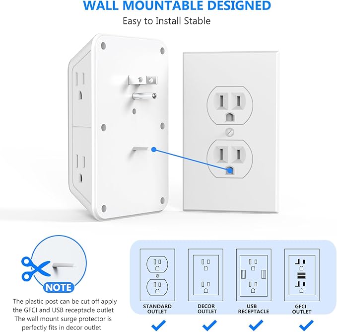 3 Pack Surge Protector Outlet Extender, 6 Outlet Splitter - Image 5