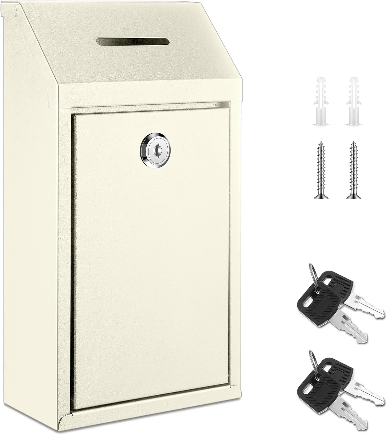 Yaocom Metal Money Box,Beige,10.24 x 5.71 x 2.95 Inch,No Lid | Wall Mounted Drop Donation Cash Box for Farm Stand Collection Safe Suggestion Box with Lock Container for Home Office Outdoor