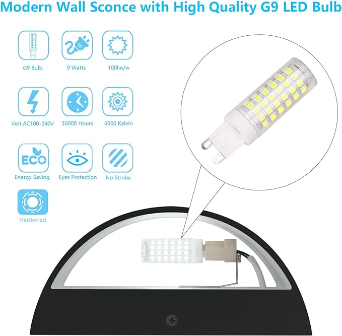 Aipsun Indoor Black Modern LED Wall Sconce Interior Wall Lights Set of 2 - Image 3