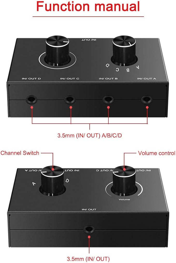 4 Port Audio Switch, 3.5mm Stereo AUX Selector, 4 Input 1 Output / 1 Input 4 - Image 2