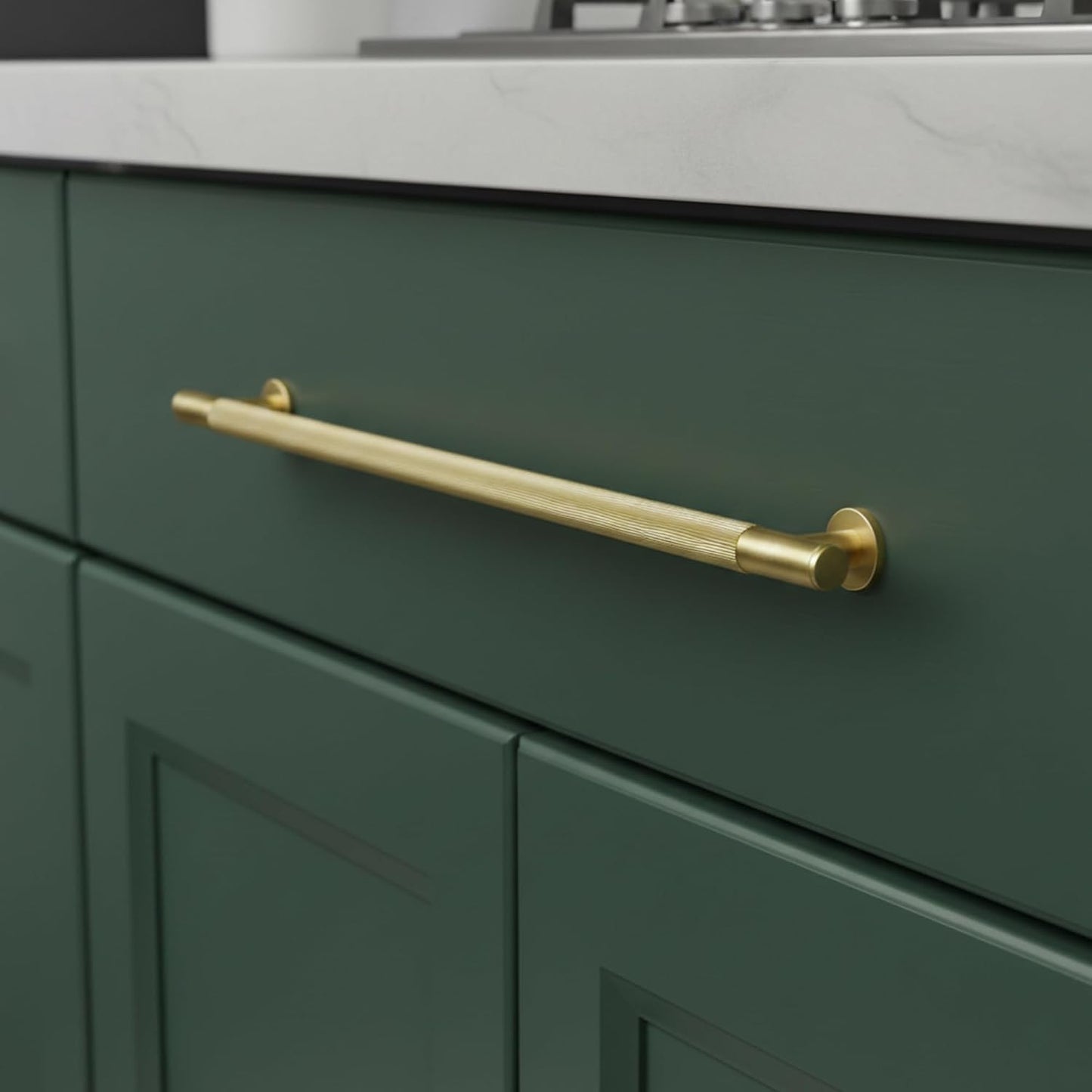 QOGRISUN Solid Brass Appliance Pull 18 Inch, Glod Long Cabinet Handles | Solid Brass, Grooved Texture, Fridge Handle, Refrigerator Pull, Appliance Handle, Heavy Duty, Brushed Brass Finish
