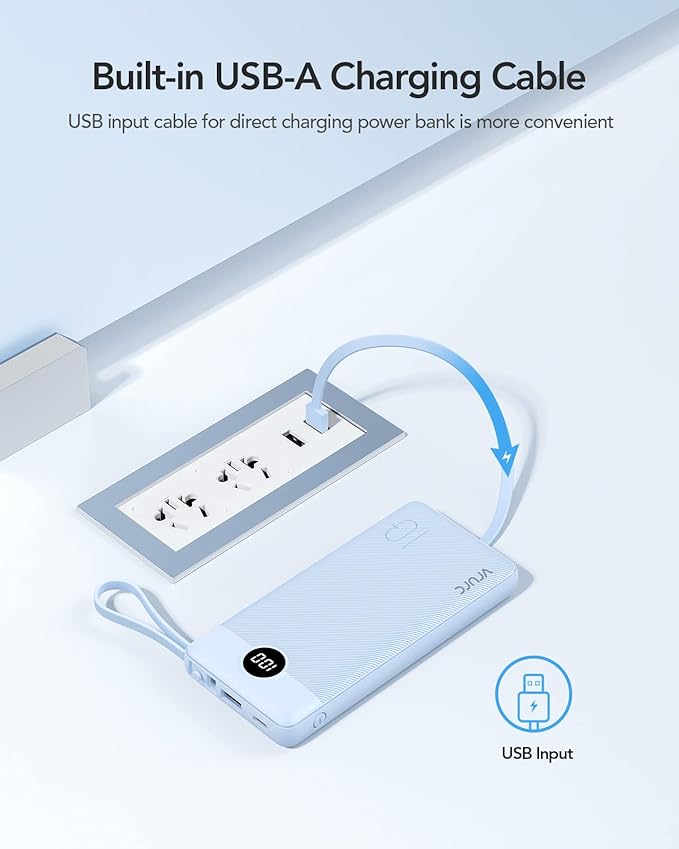VRURC 10000mAh Power Bank Built-in Cables, Portable Charger - Image 3